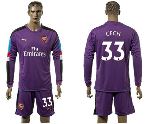 Arsenal #33 Cech Purple Goalkeeper Long Sleeves Soccer Club Jersey - Click Image to Close